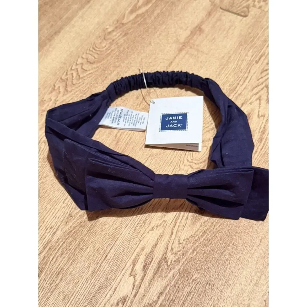 Janie and Jack Navy Blue Cotton Bow Headband Infant Toddler Girls New With Tags